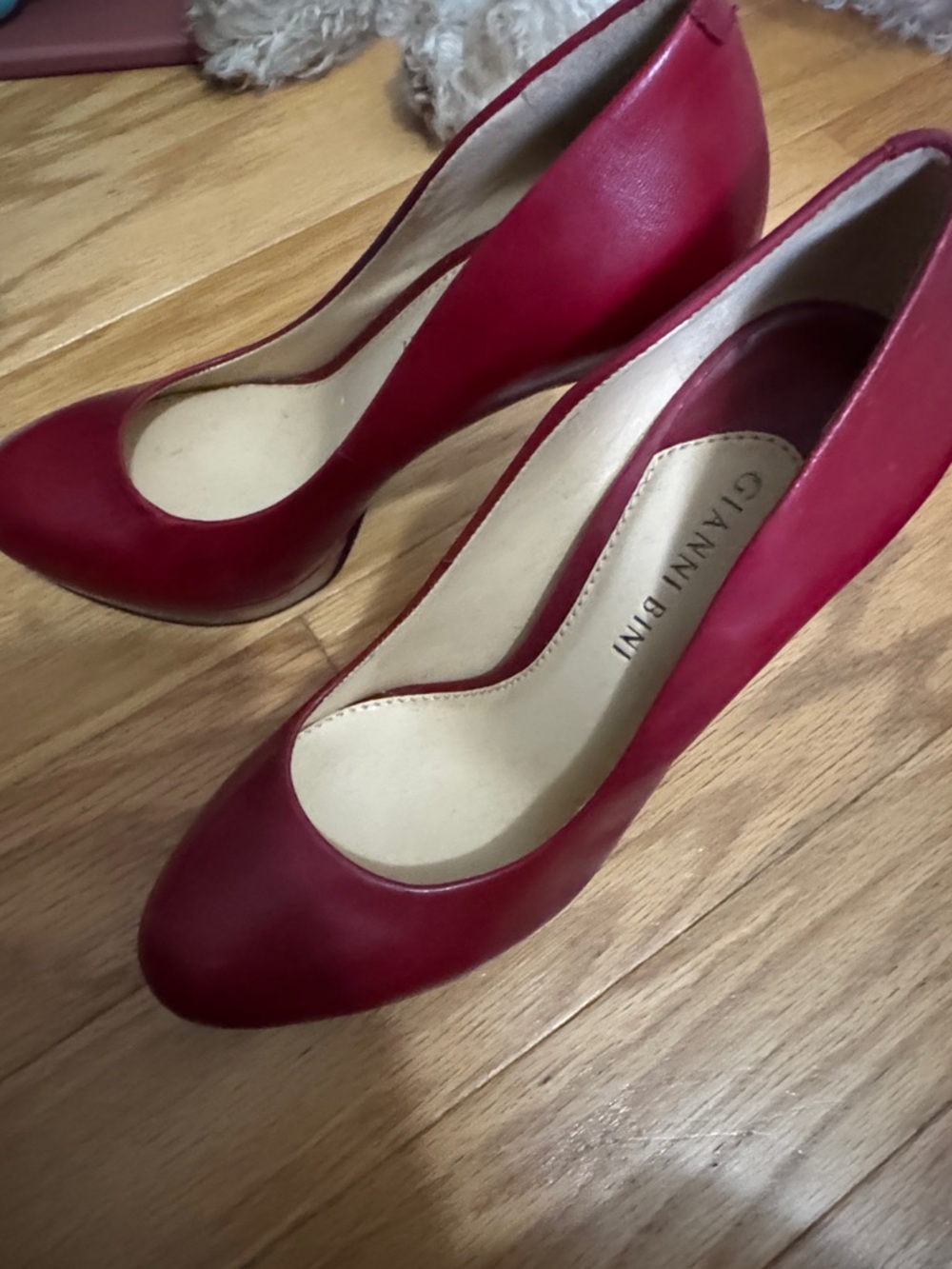 Gianni Bini Vibrant Red Round-Toe Leather Pumps